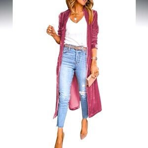 Rose Red Long Cardigan